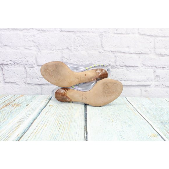 Cole Haan Blue Suede Green Silver Floral Strap Stiletto Heel Pumps 6 B - Picture 9 of 10